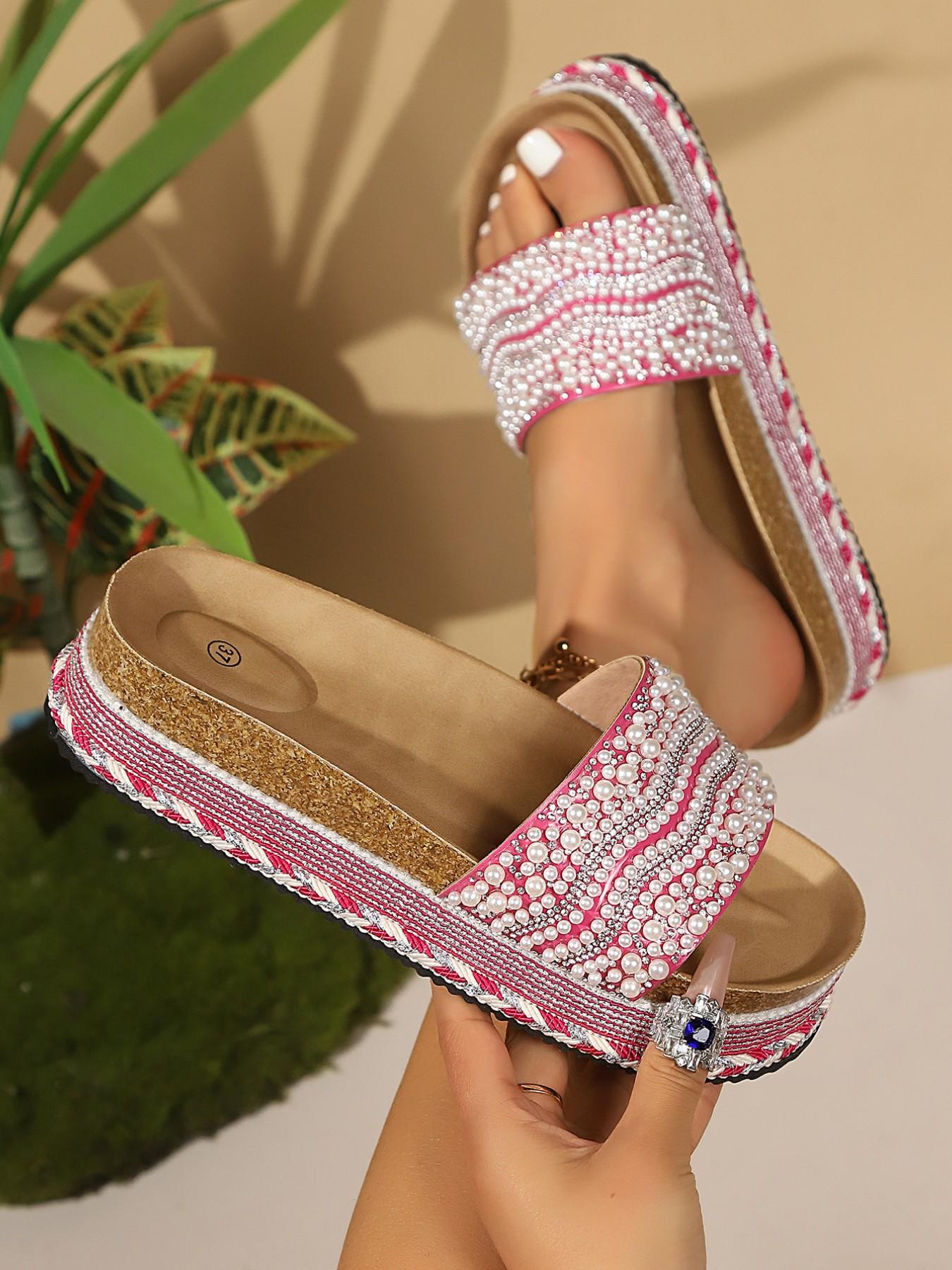 Women's Summer Sandals, Thick Sole Platform Flip Flops, Colorful Rhinestone Design, European Style, Large Size, New Arrival