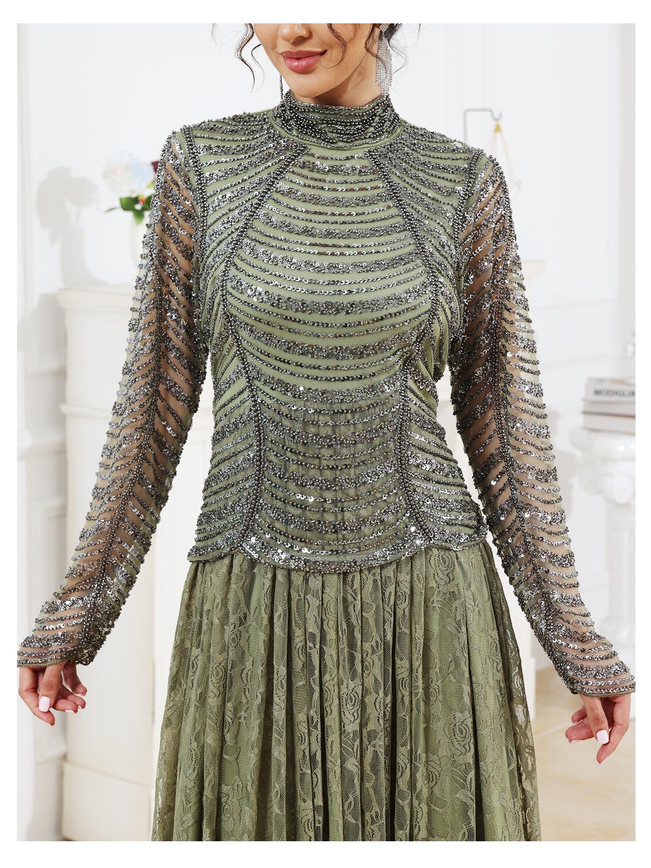 Women's Sheer Long Sleeve Maxi Dress, Floral Lace Embellished Elegant Evening Gown, Perfect for Wedding and Graduation, Festival Wear