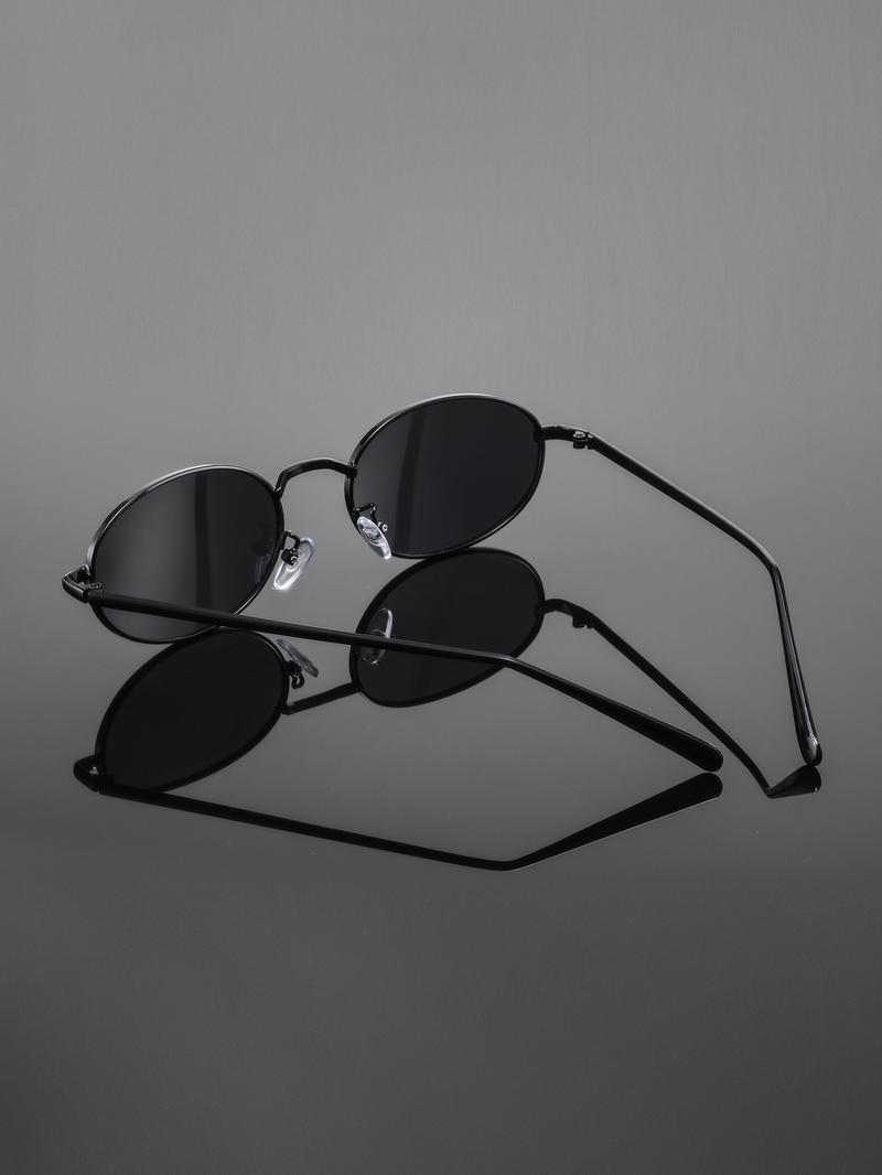 Men's Metal Oval Frame Trendy Fashion Retro Casual Glasses, Slim Design, Perfect for Daily Gatherings, Street Photography, Stylish