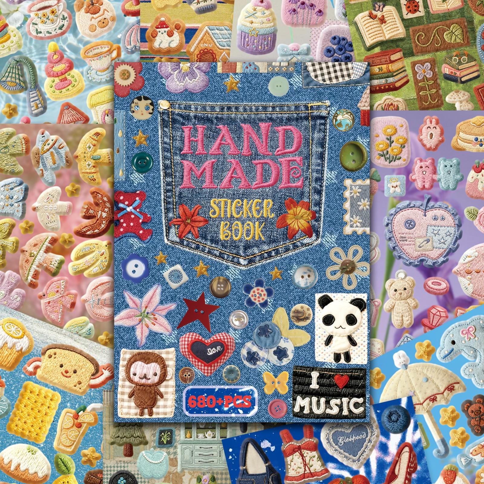 Vintage Cute Embroidered Sticker Set, Decorative Stickers, 680 Pieces, Perfect for Adult Use, Ideal for Sticker Records and Scrapbooking, Handmade, Random Covers, Vintage Versatile