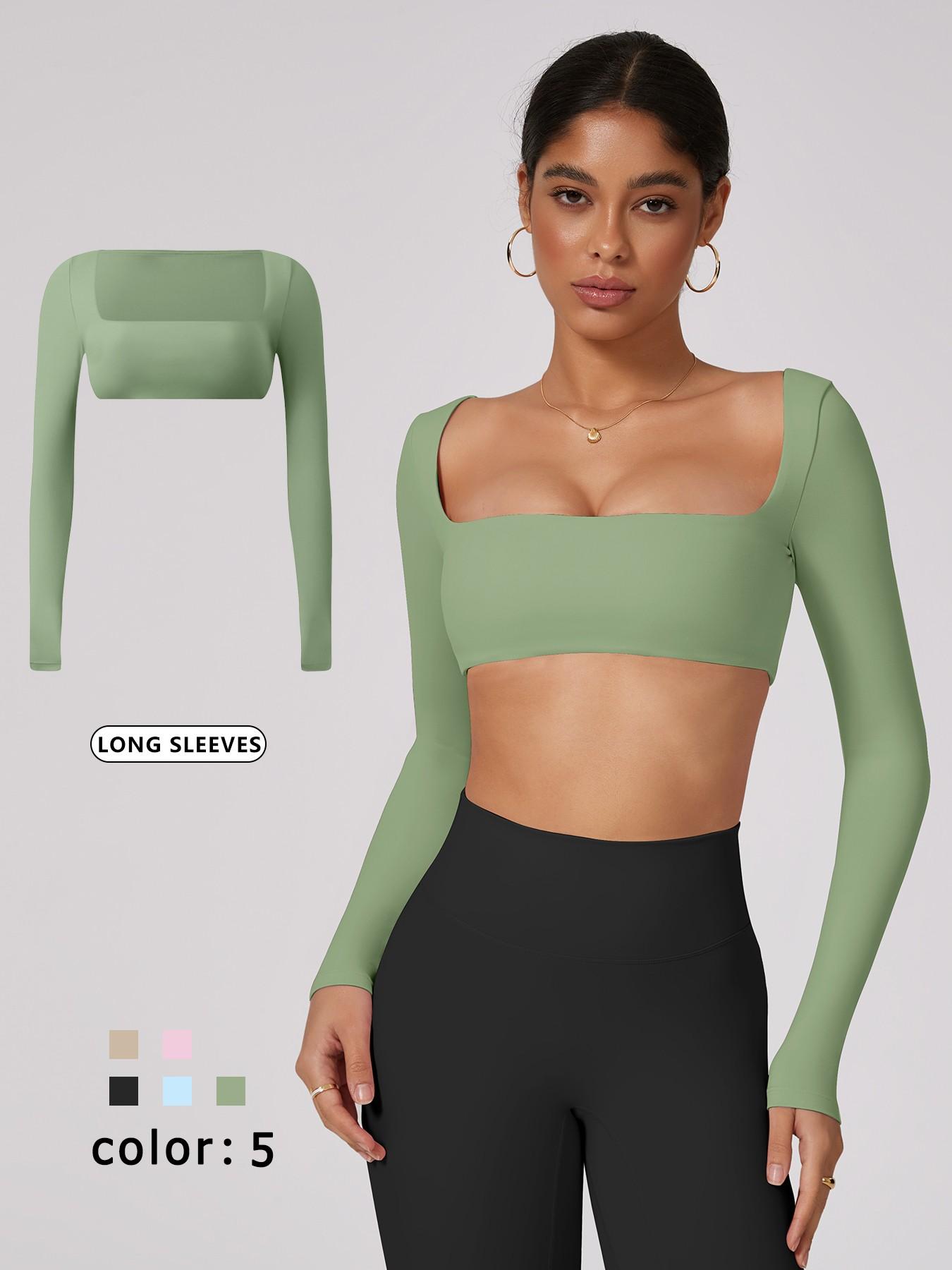 Women's Fashion Sport Top Athletic Style Activewear Square Neck Long Sleeve Short Crop High Elastic Comfortable Breathable Gym Training Running Outdoor Cycling
