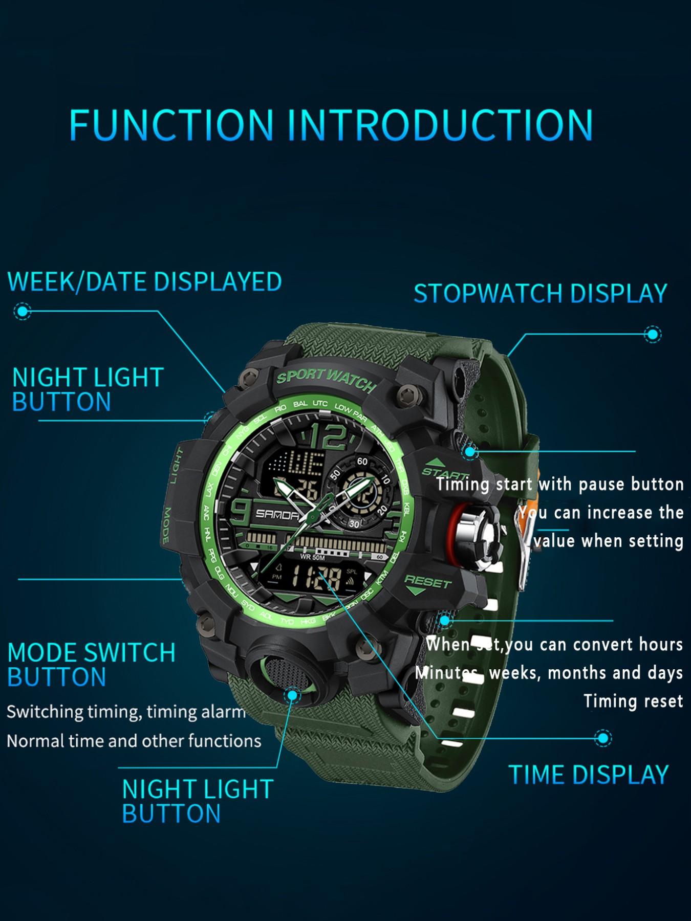 Men's Sportive Analog-digital Quartz Watch, Fashionable Waterproof Watch with Luminous & Alarm & Calendar Function, Waterproof Multifunctional Watch with Box