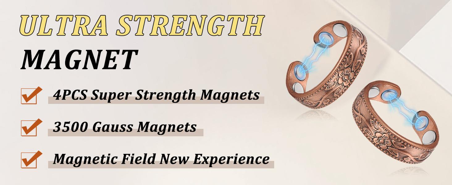 Vicmag Copper Magnetic Rings for Women & Men, 4X Strength Magnet Adjustable