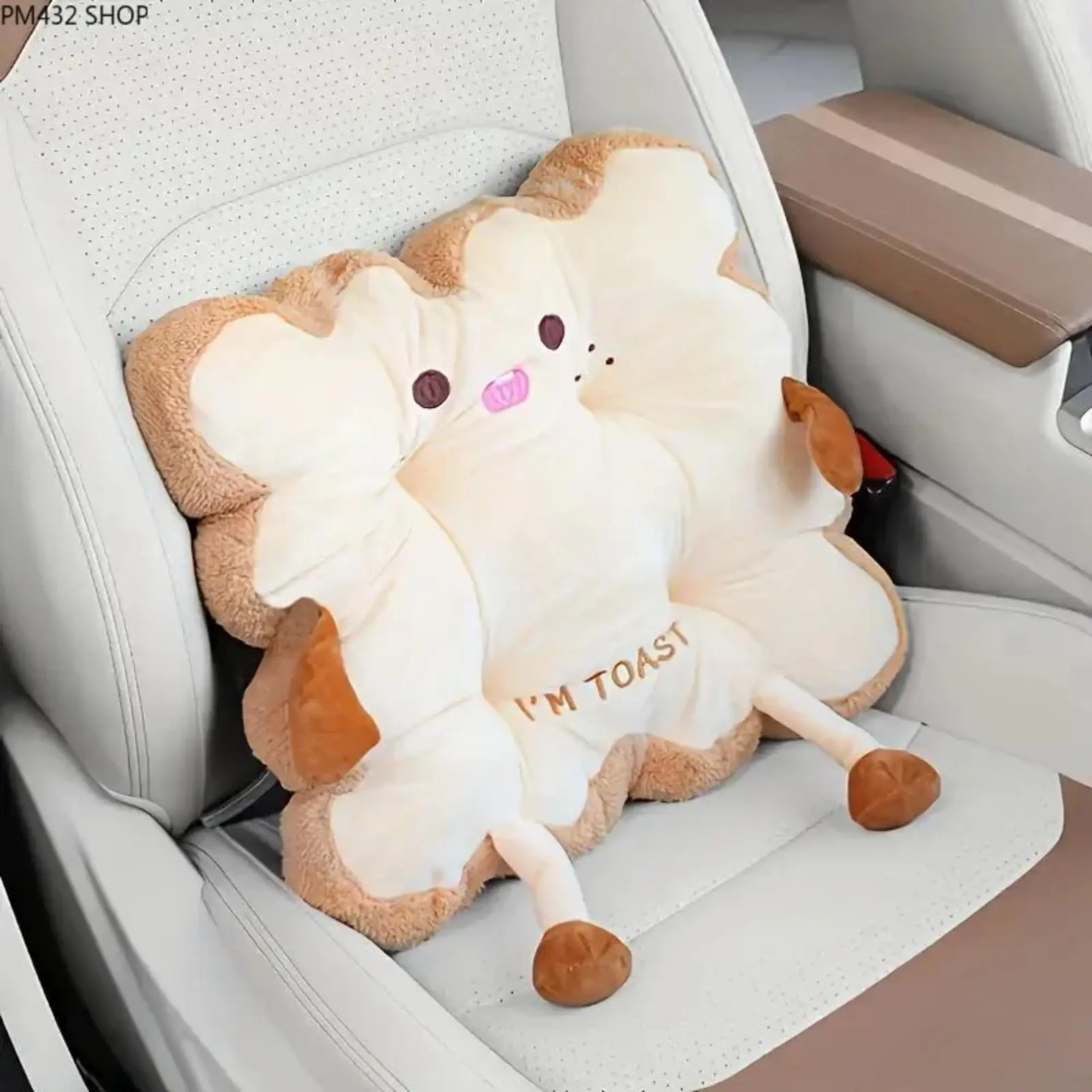 Cute Toast Car Seat Cushion & Lumbar Support Pillow – 2-in-1 Car Seat Pad for Sitting & Back Support, Washable Comfortable Driving Cushion, Universal Auto Interior Decor Accessory for Women