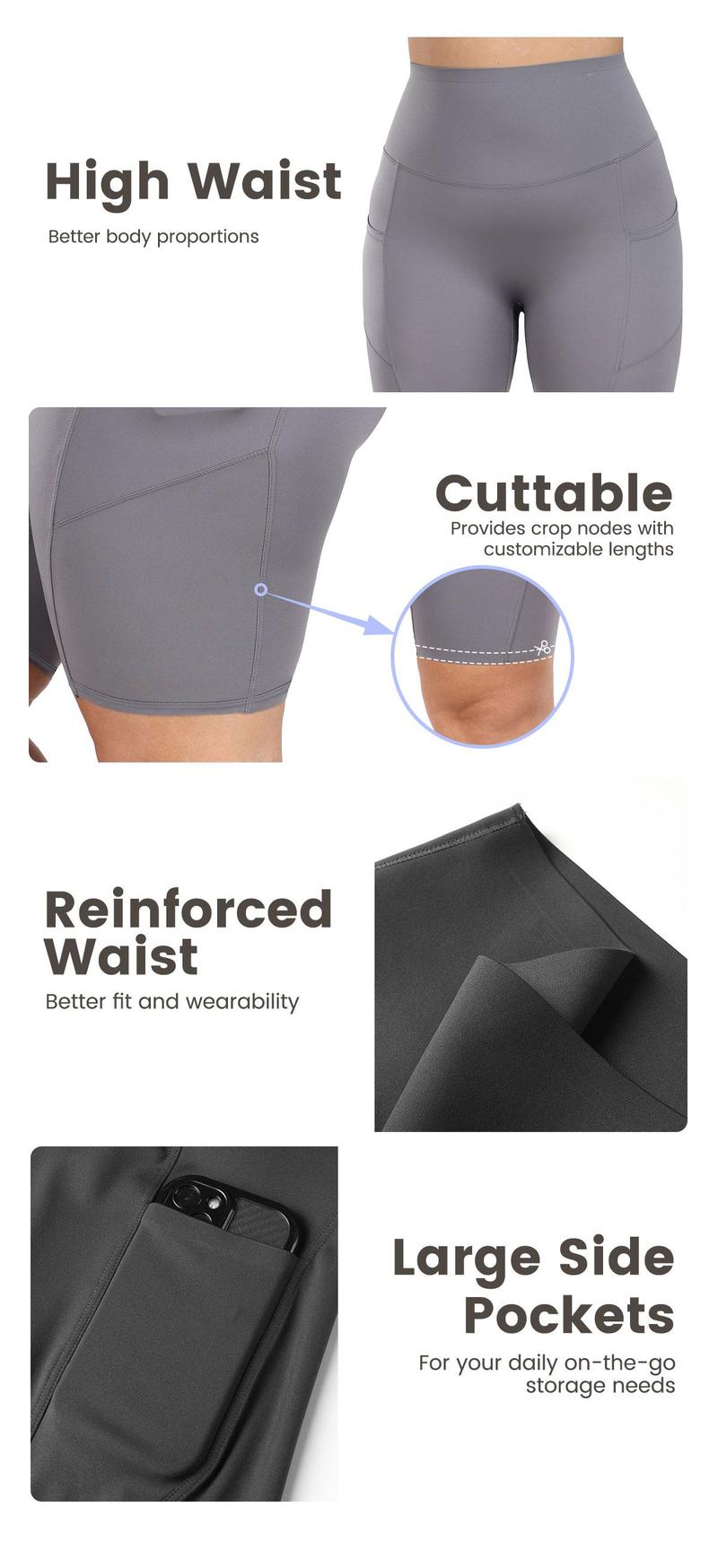 [Size up recommended] Viconow Tummy Control Workout Shorts for Women with Pockets - High Waist Bike Shorts for Gym Workout Athletic Running Yoga Casual Daily Wear Solid Color Comfortable Fit