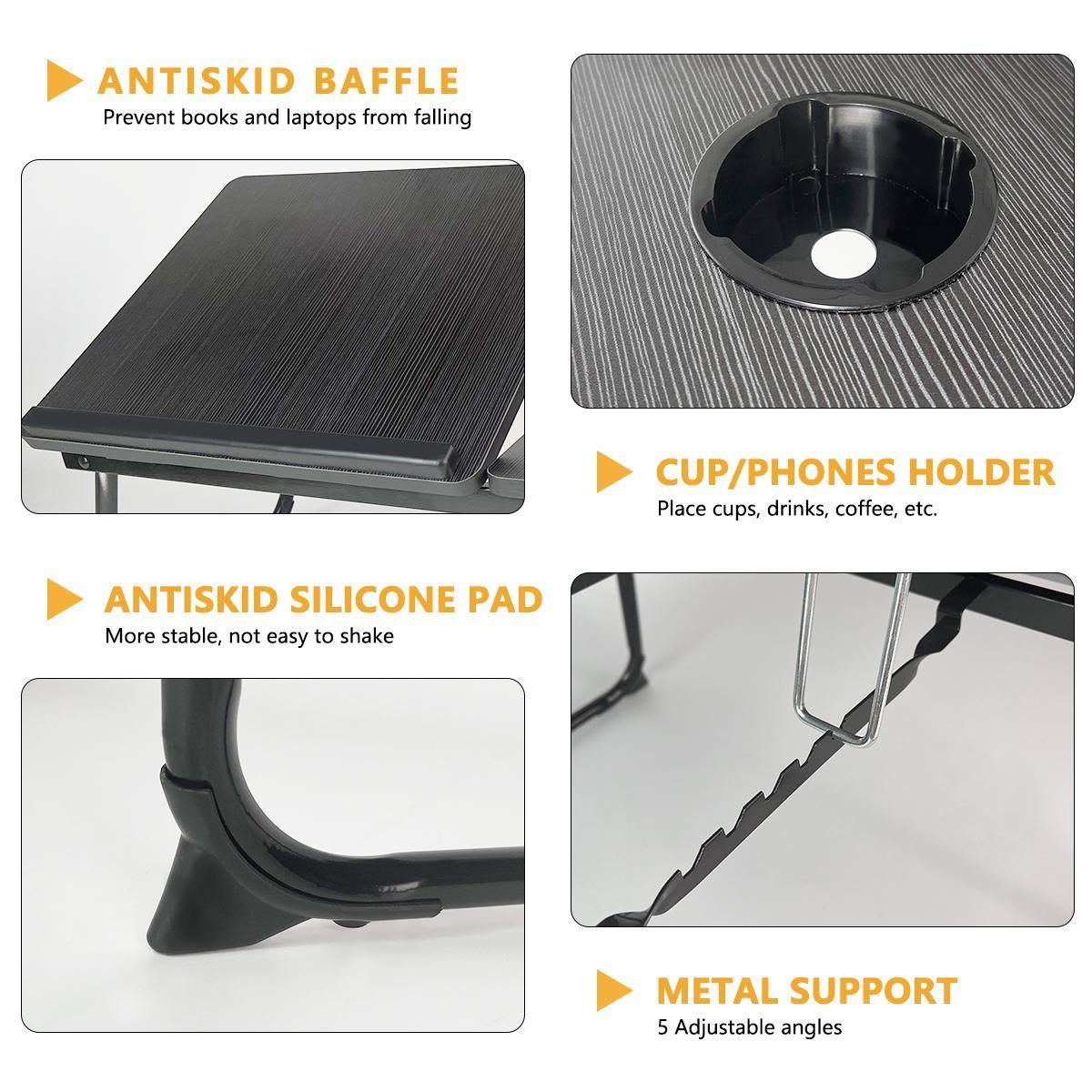 Portable Foldable Laptop Bed Desk with 4 USB Ports, Storage Drawer, Cup Holder, Ergonomic Design for Bed/Couch Working, Reading, and Home Office