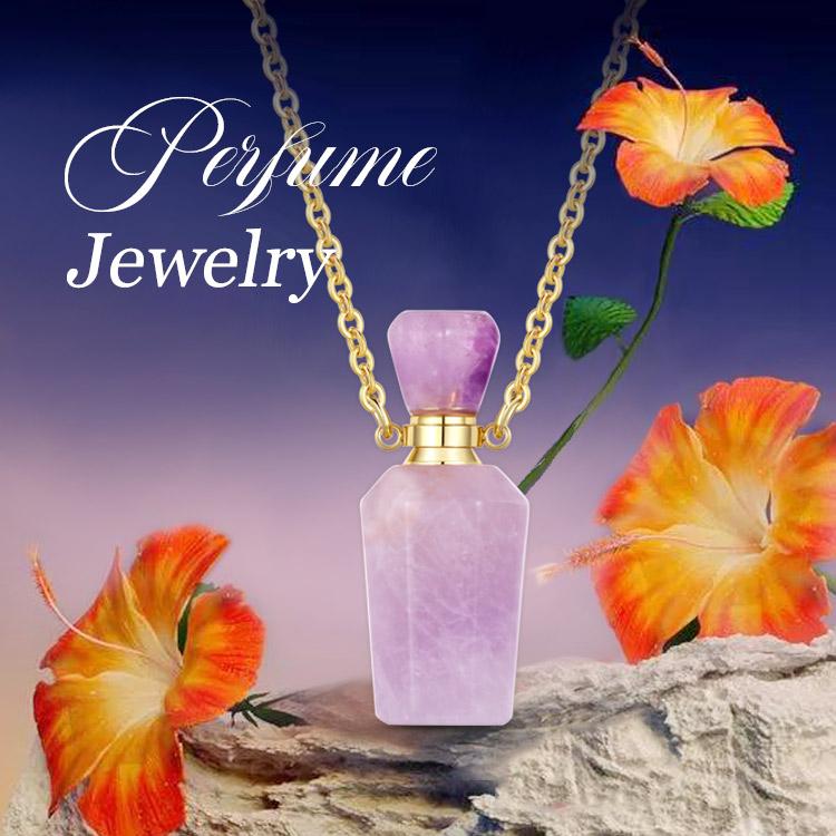 Crystal Perfume Bottle Pendant Necklace for Essential Oils and Fragrance, Unique Natural Crystal for Aromatherapy, Amethyst Healing Jewelry
