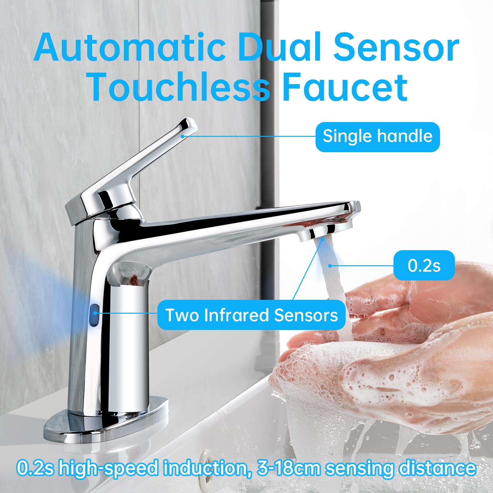 Goesmo Touchless Bathroom Faucet, Automatic Sensor Faucet for 1 or 3 Holes, Adjustable Temp & Flow, Brushed Nickel, Model 29100