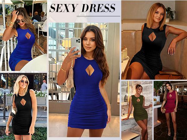 FAIRY SEASON Women's Night Out Bodycon Mini Dress - Minimalist Sizes run small Petite Sexy Cutout & Ruched Design Sleeveless Party Dress for Summer 2025 | Feel Confident & Comfortable!