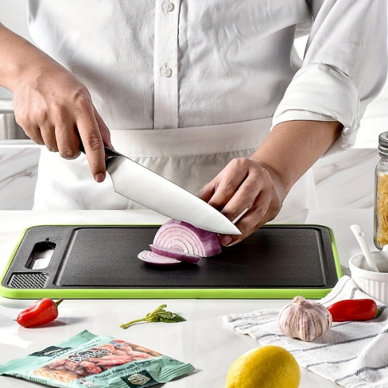 1pc Large 4-in-1 Fast Thaw Defrosting Tray with Cutting Board & Knife Sharpener - Chemical-Free Quick Thawing for Frozen Meat & Food, No Electricity, Heavy-Duty Plastic Multi-Functional Defroster