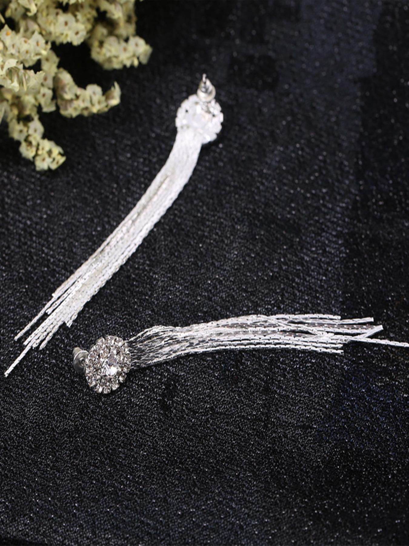 Elegant Rhinestone Wedding Tassel Earrings, Unique Women's Evening Party Jewelry, Stylish Ear Rings for Special Occasions