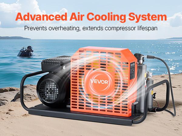 VEVOR PCP Air Compressor, 4500PSI/30Mpa Diving Scuba Tank Air Compressor, 60 L/min Four-Cylinder Auto Stop PCP Rifle Compressor Pump with Fan Cooling System for Scuba Tanks, Paintball, Firefighting