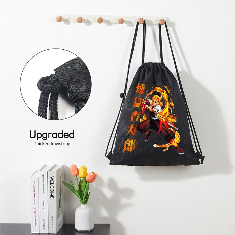 Flaming Sword Anime Character Print Drawstring Backpack for Casual Use School Sports Gym Bag Lightweight Durable for Teens and Young Adults Perfect Birthday Christmas Halloween Gift for Animation and Manga Enthusiasts