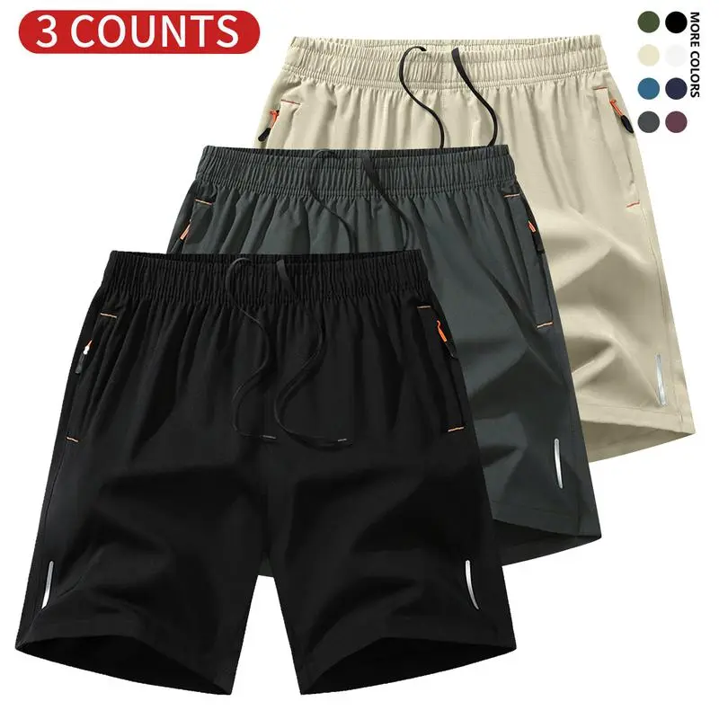 Men's Solid Color Zip Pocket Shorts 3 Pack Tropical Beige Summer Casual Shorts Breathable Knee Length Lounge Shorts for Men Quick Dry Comfortable Daily Bottoms