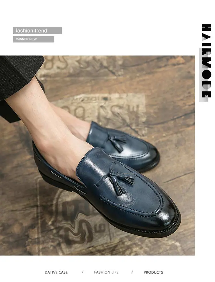 Men's Trendy Fashion Tassel Leather Loafers, One-Click Slip-On Casual Shoes, Versatile Youth Formal British Style, Perfect for Nightclubs and Weddings, Business Casual Shoes, Office Shoes