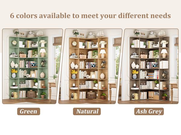 FOTOSOK 74'' Tall Corner Bookshelf, 6-Tier Bookshelf and Bookcase with Open Storage, L Shaped Tall Bookcases Wooden Storage Shelves for Home Office