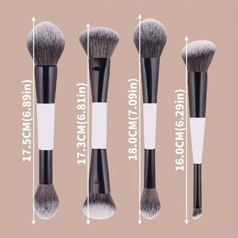 4-Piece Dual-Ended High-Quality Makeup Brush Set, Soft Fluffy Foundation, Contour, Eyeshadow, Blush Brushes, Beauty Tools