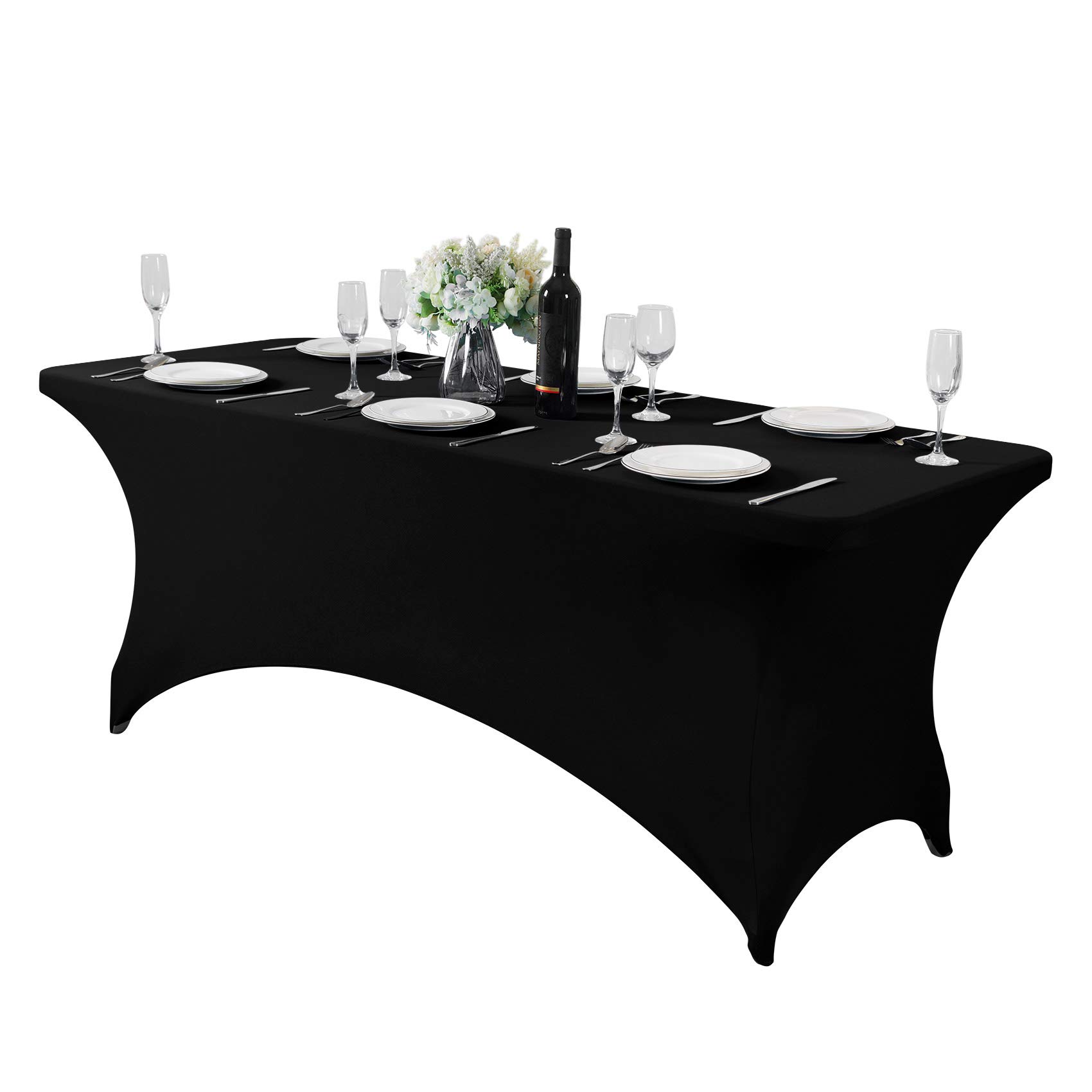 10 Packs 6FT Rectangular Spandex Table Covers, Fitted and Stretched Tablecloth, Reusable, Washable and Wrinkle-resistant For Banquet, Meeting, Wedding and Parties  Black Decor Ornaments