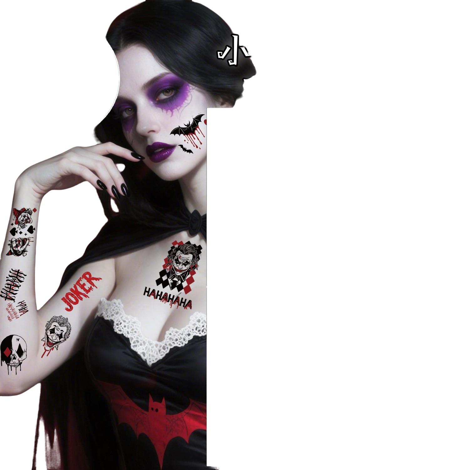 New Halloween Clown Face Tattoo Stickers, Suicide Squad Arm & Face Tattoos, Special Forces Joker Design, Party Supplies