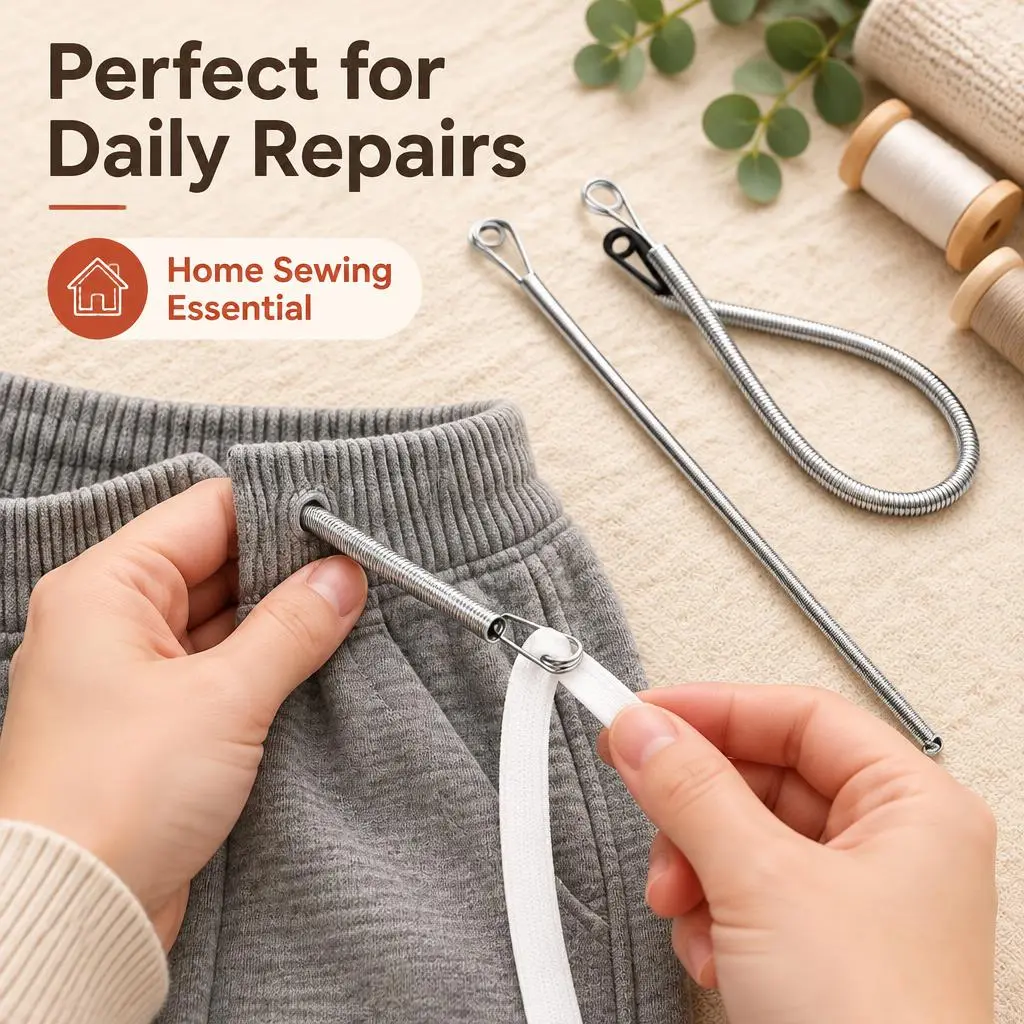 2 PCS Spring Drawstring Needle Threader,DIY Rope Threader Clip,Drawstrings Replacement with Easy Threaders,Drawstring Threader Tool Set,for Drawstring Replacement for Hoodies,Pants