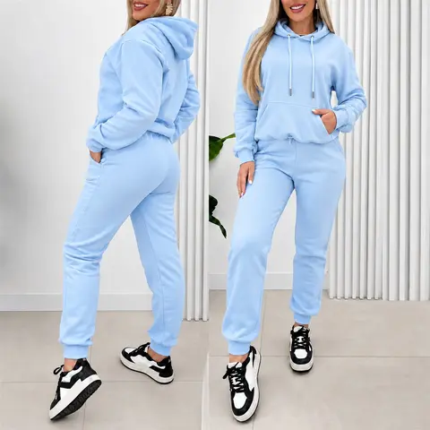 Women’s 2 Piece Hoodie Set, Solid Hooded Pullover Top & Jogger Pants, Casual Loose Fit Lounge Matching Outfit, Soft Cotton Blend Tracksuit for Daily Wear, Travel and Streetwear