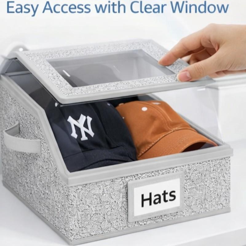 Stackable Baseball Cap Storage Box for 24 Caps, Organizer for Hats, Durable Cardboard Organizer for Men, Classic Style Closet Organizer