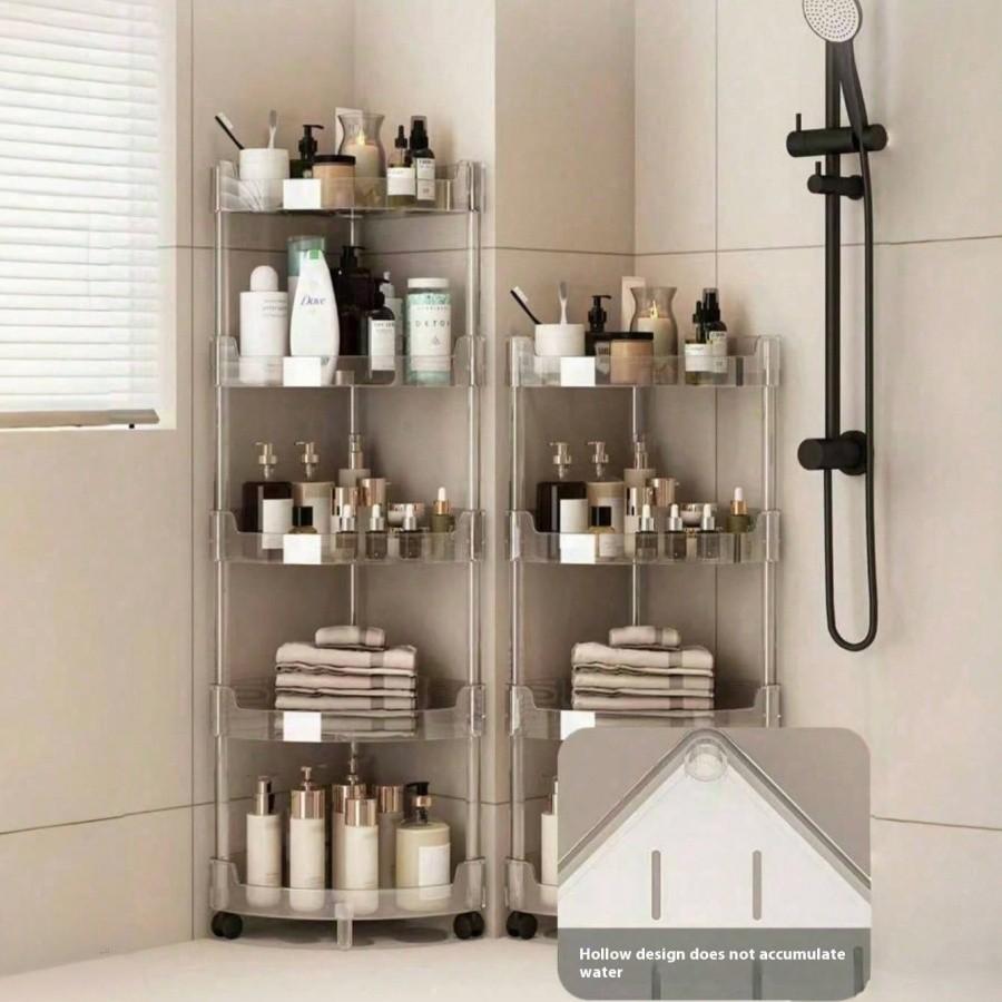 Multifunctional Bathroom Storage Rack, Transparent Corner Shelf, Multi-Layer Kitchen Organizer, Space-Saving Toilet Cabinet