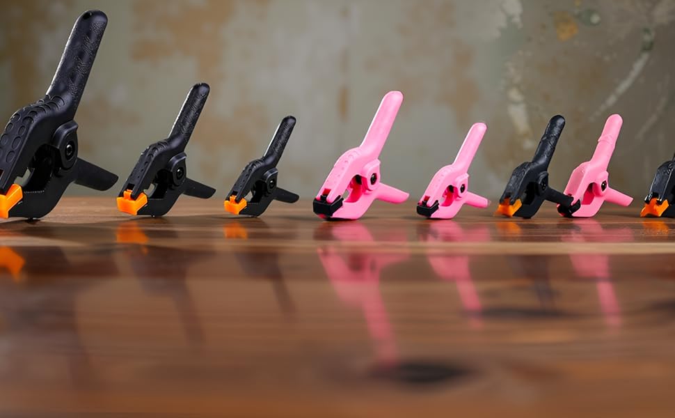 12-Pieces Black Sturdy Self-Tightening Spring-Loaded Plastic Clamps (2.5in & 3.5in) - Heavy-Duty Reinforced Nylon, Lightweight Grip, Easy to Adjust Jaw Pads, Flexible Splints for Balloon Arch, Photography, Daily Use, 12 Clamps