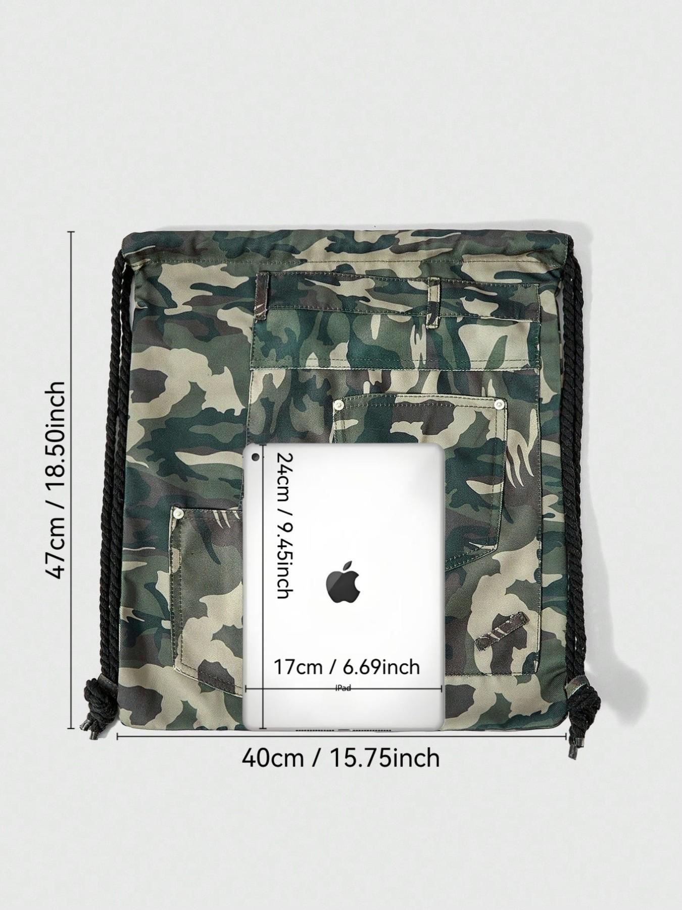 Camouflage Drawstring Backpack, Large Capacity Multi-Pocket Casual Unisex Bag, Suitable for Commuting, Social Events, Shopping
