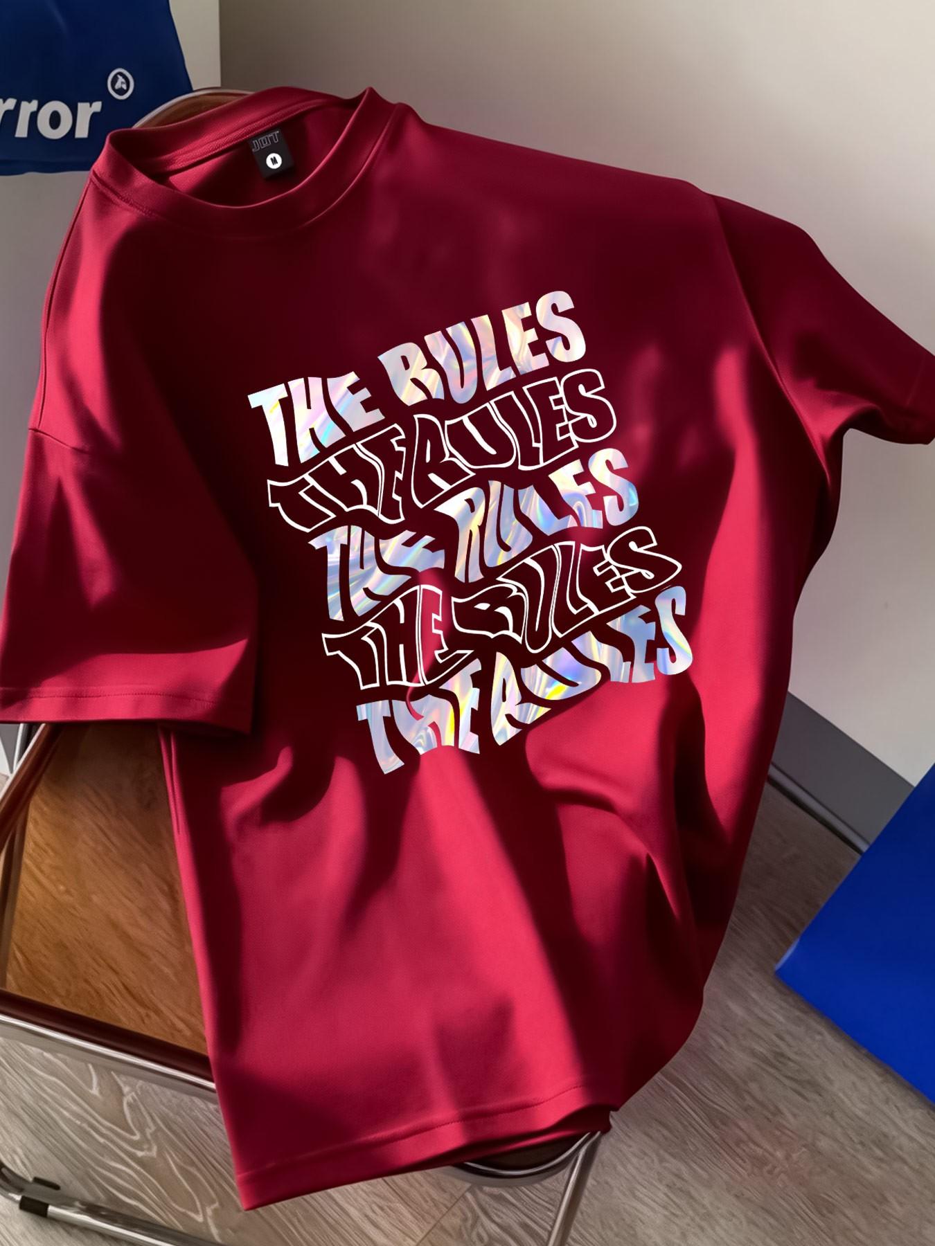 The Rules Laser Y2K Rebel Style Printed T-Shirt, Unisex Oversize Loose Fit, Casual Minimalist Design, Short Sleeve, No Collar, Random Print