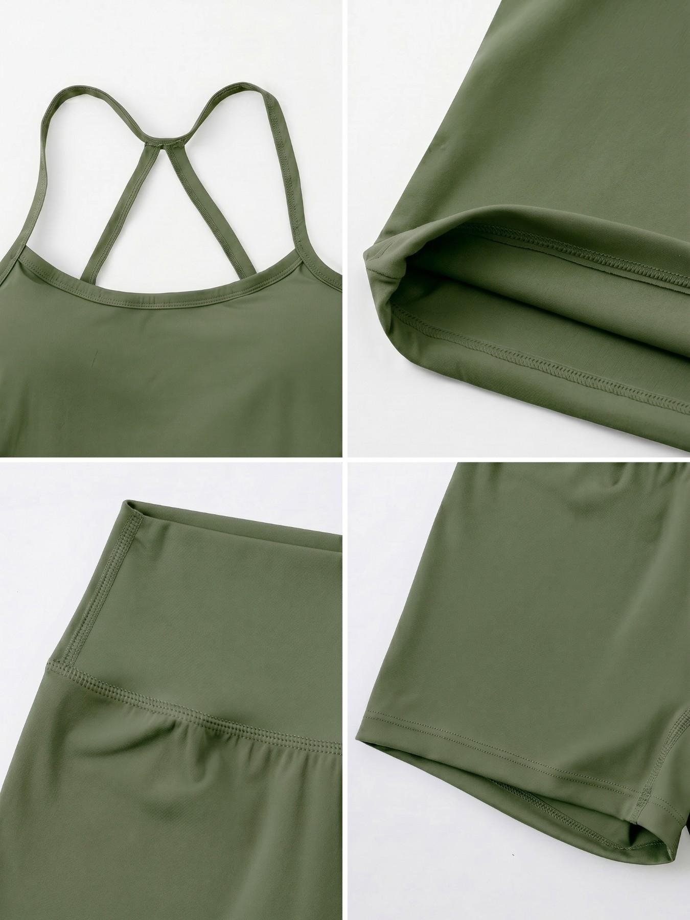 Women's 2 Piece Sports Set Solid Color Spaghetti Strap Cami Top Shorts Removable Padded Buttery Soft Breathable High Elastic Butt Lifting Tummy Control Open Back Pilates Yoga Set Gym Cool Comfortable Running Cycling Women's Fitness Set