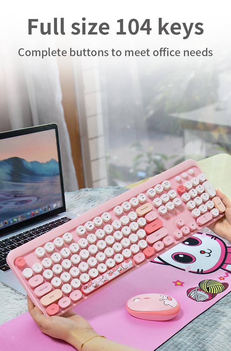 MOFii 1 Set Wireless Keyboard and Mouse Combo, Purple Cute Bear Round Keycaps, High-Appearance Office Keyboard Mouse for Girls, Universal for Laptop and Desktop, US Qwerty (Batteries Not Included)