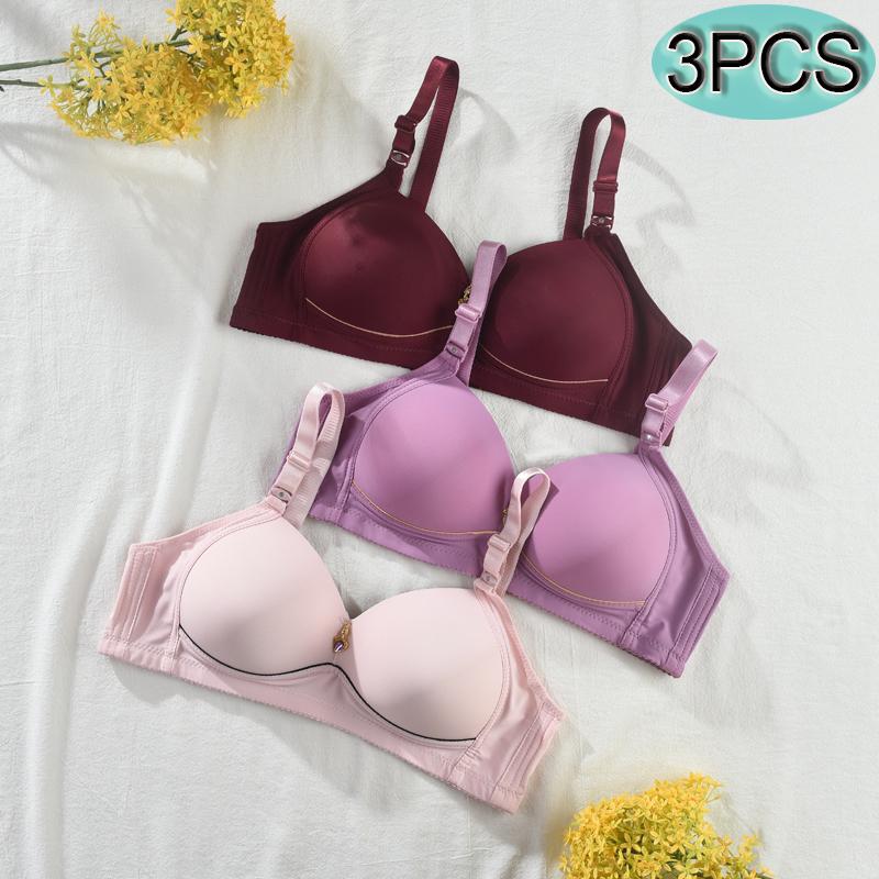 3Pcs Women Simple Colorblock Seamless Bra Comfort & Breathable Wireless Push Up Bra Solid Color Lingerie Christmas Womenswear Minimalist wireless bra Colorblock Wireless push bra