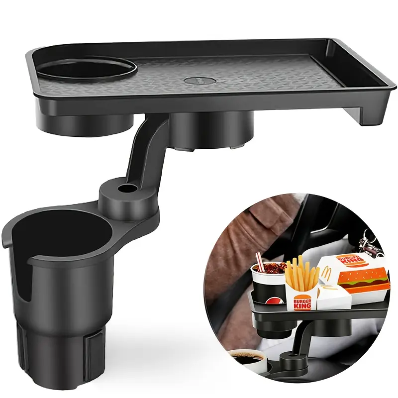 Multi-functional Rotatable Car Tray, Fits Factory Cup Holder, No Drill Mount, Freely Rotating, Holds Food, Drinks And Phones, Universal Car Interior Storage Accessory For Road Trips