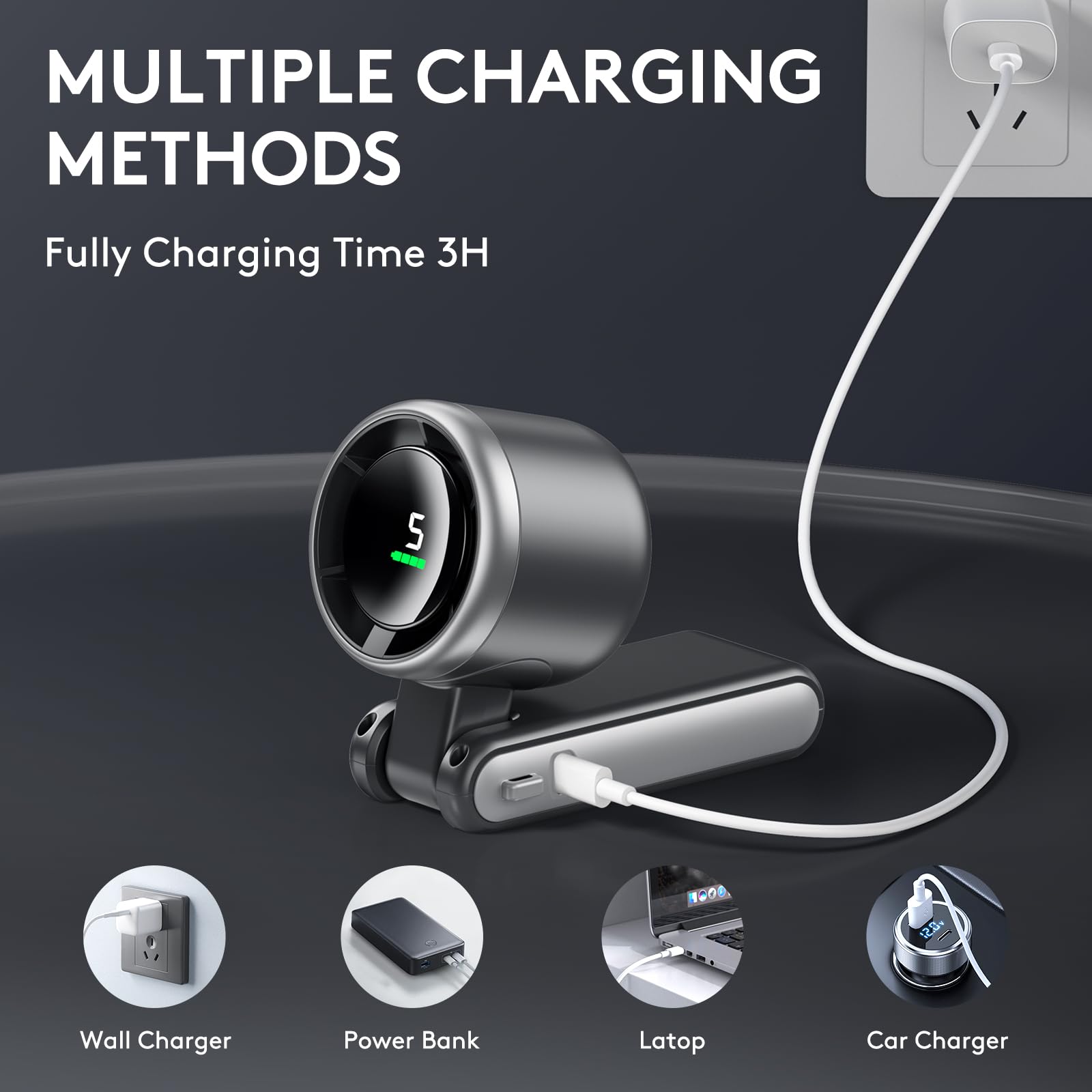 Turbo Mini Portable Fan, 10000mAh Rechargeable Battery Operated with LED Display, 180 Foldable 3 in 1 Personal Small Fan with 5 Speeds for Travel/Outdoor/Home