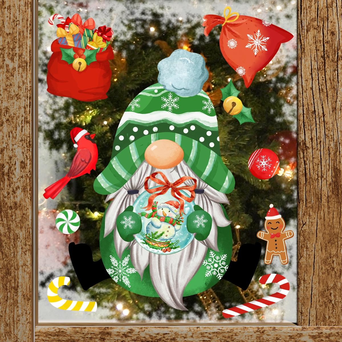 A 2D flat static sticker of a Christmas window decoration - Christmas gnome old man (20*30cm) for holiday decoration background window display (DJ4999B)
