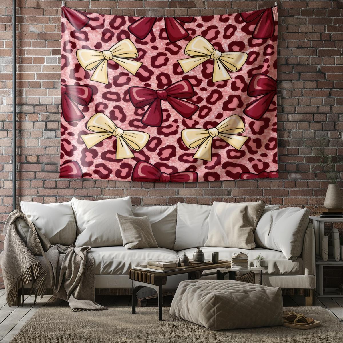 Leopard Print Bow Pattern Tapestry, Fashionable Room Flag, Unique Wall Art In Living Room And Bedroom, Soft And Durable Suitable For Adult Daily Holiday Birthday Gifts