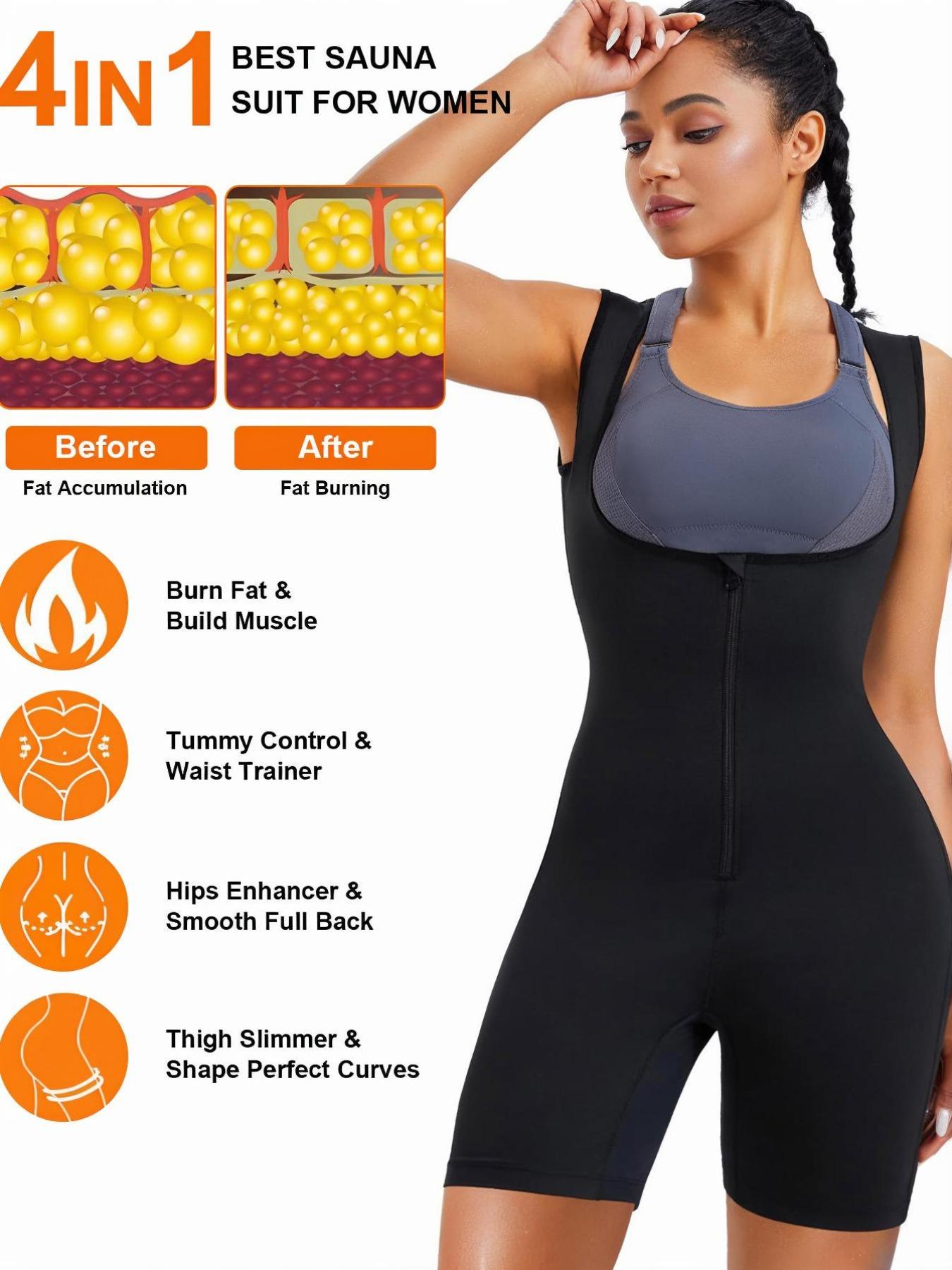 Women's Sauna Bodysuit, Basic Waist Training Promote Perspiration Wicking Shapewear with Zipper