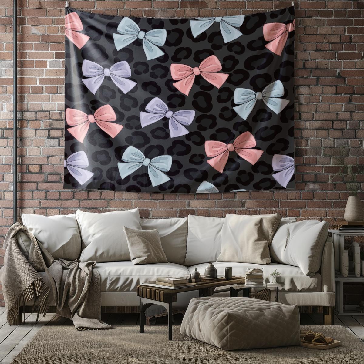 Leopard Print Bow Pattern Tapestry, Fashionable Room Flag, Unique Wall Art In Living Room And Bedroom, Soft And Durable Suitable For Adult Daily Holiday Birthday Gifts