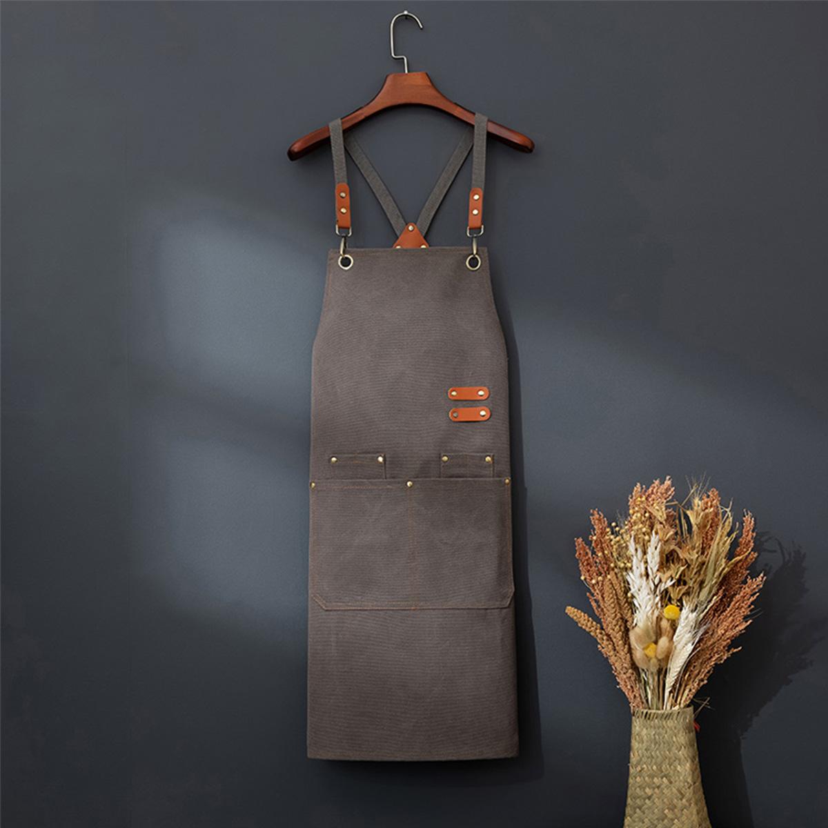 1PC Thick Canvas Chef Apron for Men and Women, Durable Workwear with Pockets, Ideal for Restaurant, BBQ, Baking, Painting, Gardening