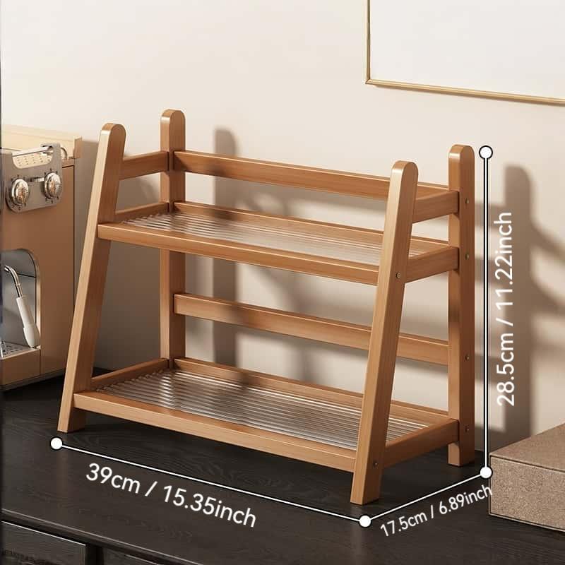 Double Layer Storage Rack, Cup Holder, Mug Organizer, Kitchen and Living Room Use, Small Desktop Shelf, Durable Wooden Material, Space Saving Design, Display Shelf