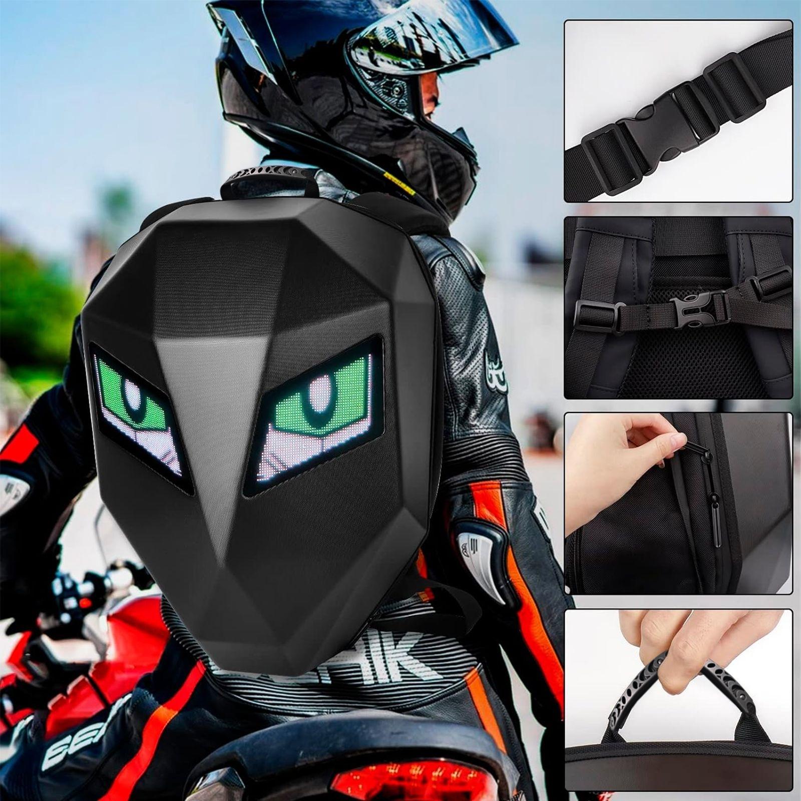 Smart LED Programmable Motorcycle Backpack Waterproof Hard Shell, Large Capacity Full-Size Helmet and Laptop, University Gift Birthday Christmas Gift, University Gift, Cool Gift for Boys, LED Cool Backpack（Requires Self Provided Power）