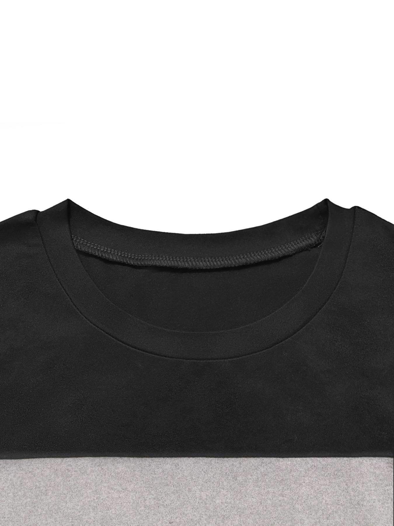 Women's Fall New Colorblock Round Neck Long Sleeve Top & Skinny Pants Set, Casual Two-Piece, Comfortable Fashion Clothing