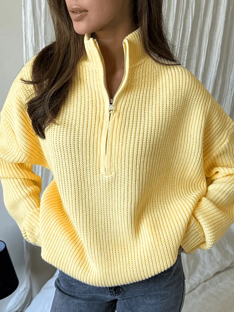 Cream half-zip sweater front view