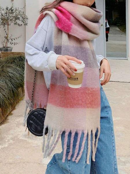 Women's Striped Cashmere Scarf, Soft Warm Woven Fabric, Casual Style, Perfect for Fall & Winter, Daily Wear, Travel Gift, Tassel Decor Shawl