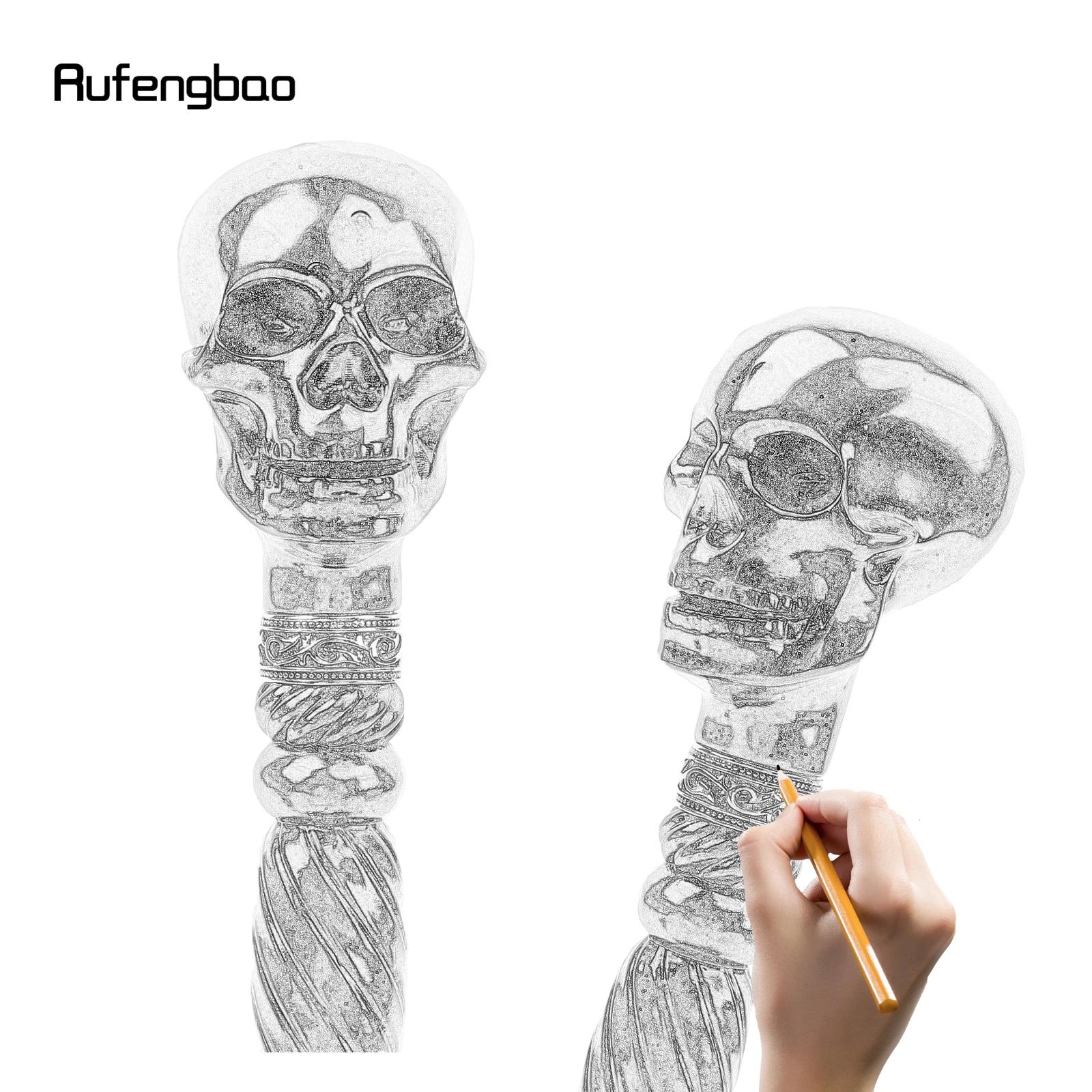 Black Creative Devil Skull Wooden Fashion Walking Stick Decorative Cospaly Wood Walking Cane Halloween Party Event Props Party Photo Prop Mace Wand Crosier 93cm