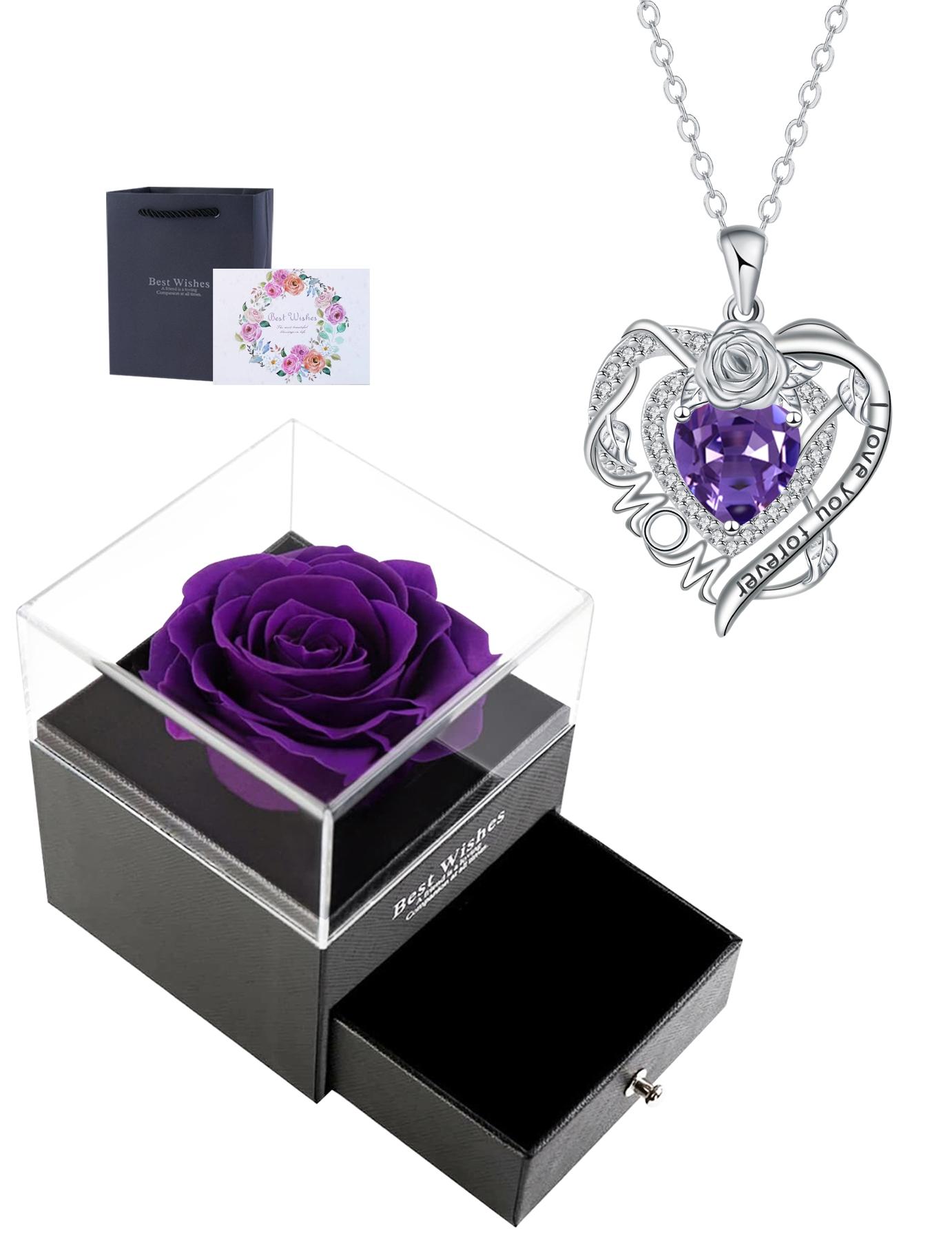 Rose Heart Mom Necklace With Rose Jewelry Gift Box, Love Heart Necklace, Flower Heart Pendant Necklace for Mother, Christmas Birthday Mother's Day Jewelry Gift for Mom Grandma