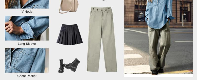 FMEYOA S~2XL Womenswear FallFreshness Denim Pullover Casual Comfort Button V Neck Blouse Loose Fit Tops Longsleeves Jean Jacket With Pocket FMEYOA S~2XL Womenswear FallFreshness Denim Pullover Casual Comfort Button V Neck Blouse Loose Fit Tops Longsleeves Jean Jacket With Pocket