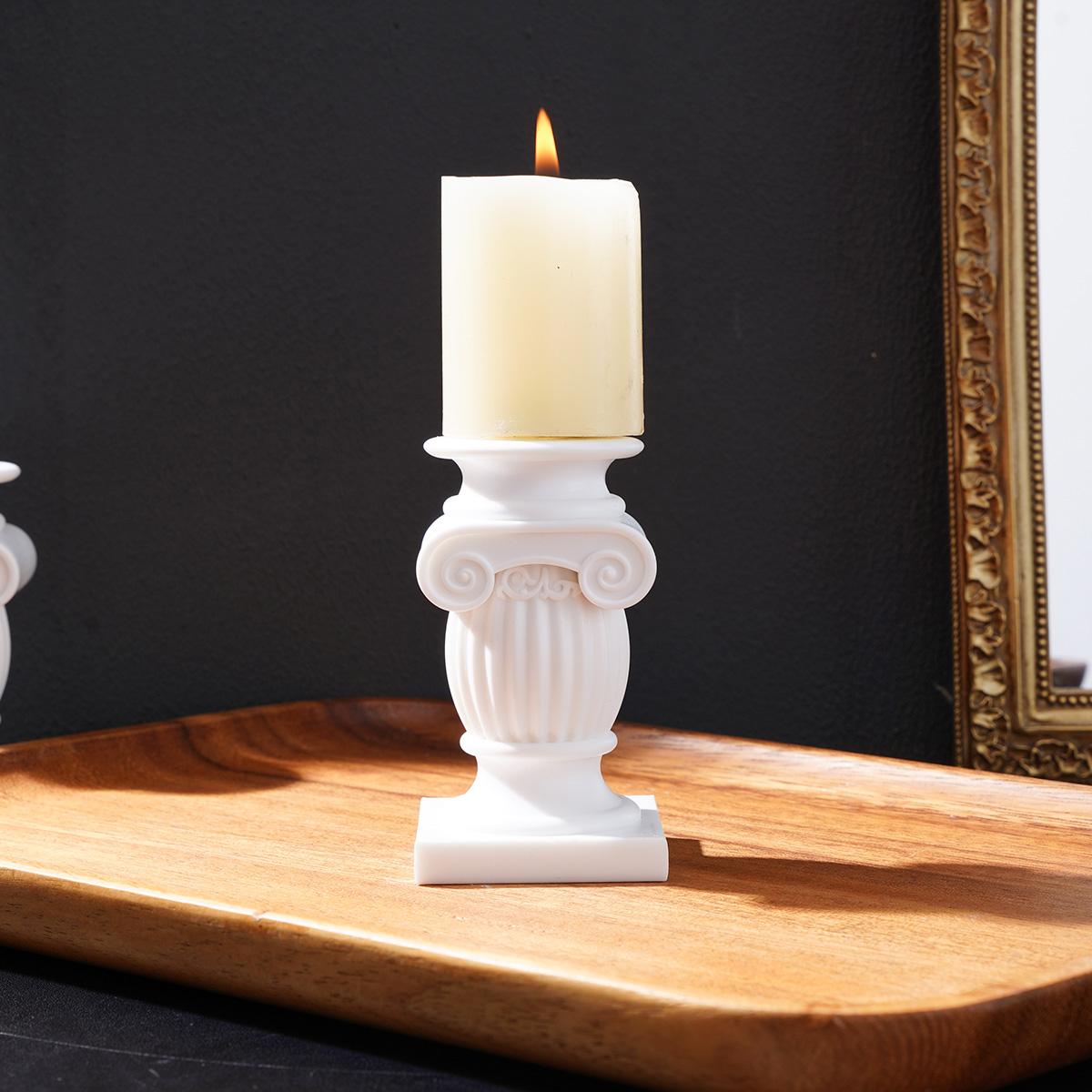 Drum Shape Roman Column Sculpture, European Candle Holder Base, Holiday Decoration Candelabra, Wedding Decor, Home Living Room Tabletop, Vintage Candle Stand