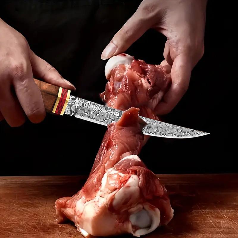 High quality Damascus steel kitchen steak knife with wooden sheath suitable for home kitchen camping barbecue, creative gift for men